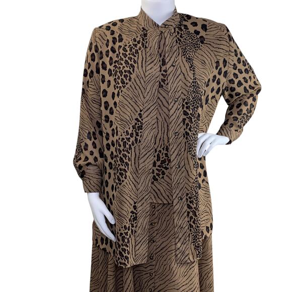 Nygard Collection Skirt Set Size 16 Animal Print Blouse Brown Black Vintage Maxi - Picture 4 of 13